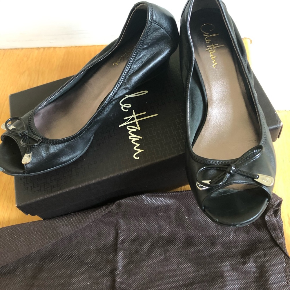 Cole Haan Air Tali Open Toe Wedge, Black, Sz 7.5